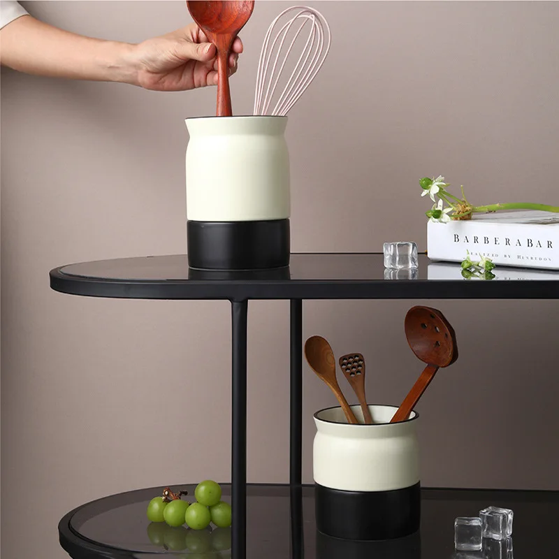 Chopstick Barrel, Ceramic Household Water Drainage Tableware Barrel Kitchen Knife and Fork Storage Rack 2
