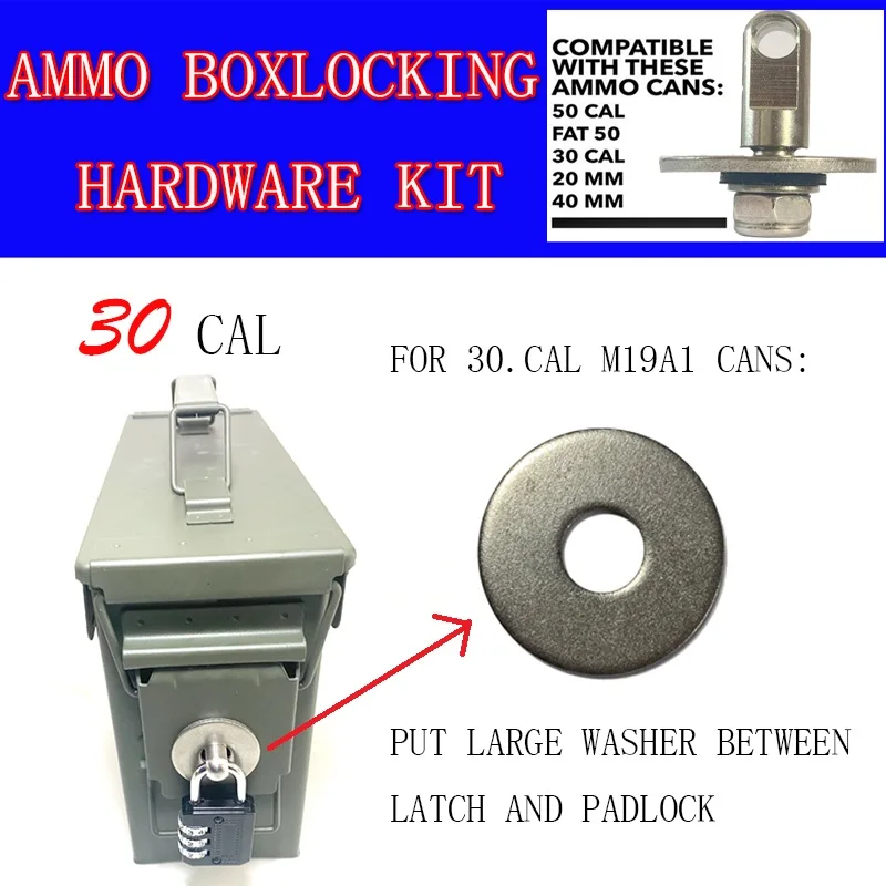 볼트 50 Cal 탄약 캔 강철 총 잠금 탄약 총 안전 상자 하드웨어 키트 군대 잠글 수있는 케이스 40mm 권총 총알 상자 없음