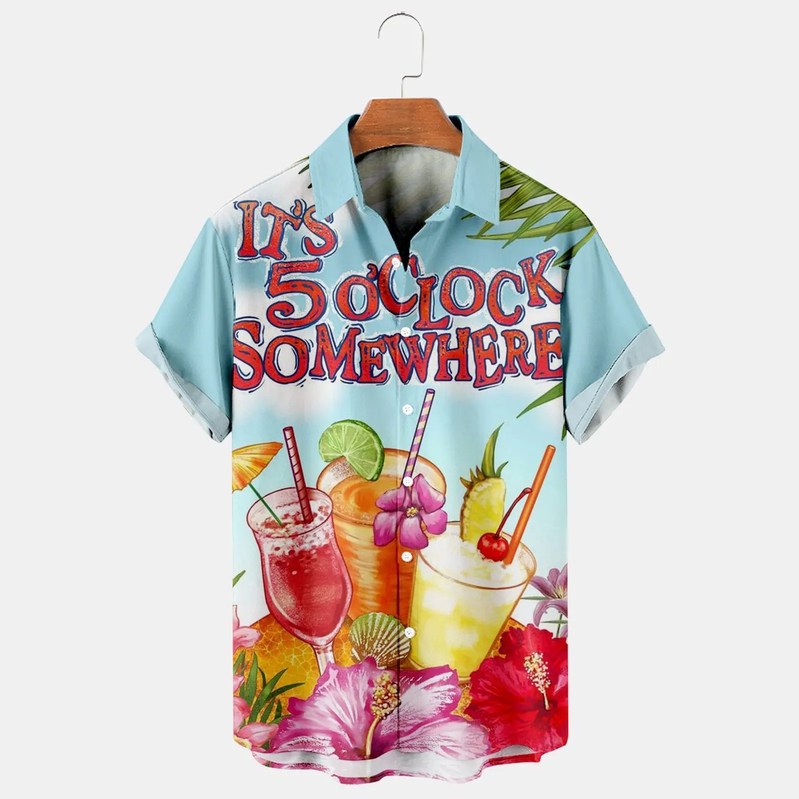 

Men's Casual Hawaiian Wine Glass Print Shirt vacation-shirt A08