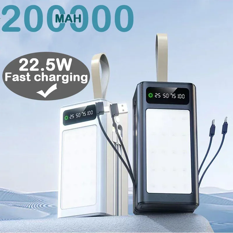 

Large capacity portable power bank with 200000mAh fast charging and external charger for mobile phones and laptops with battery