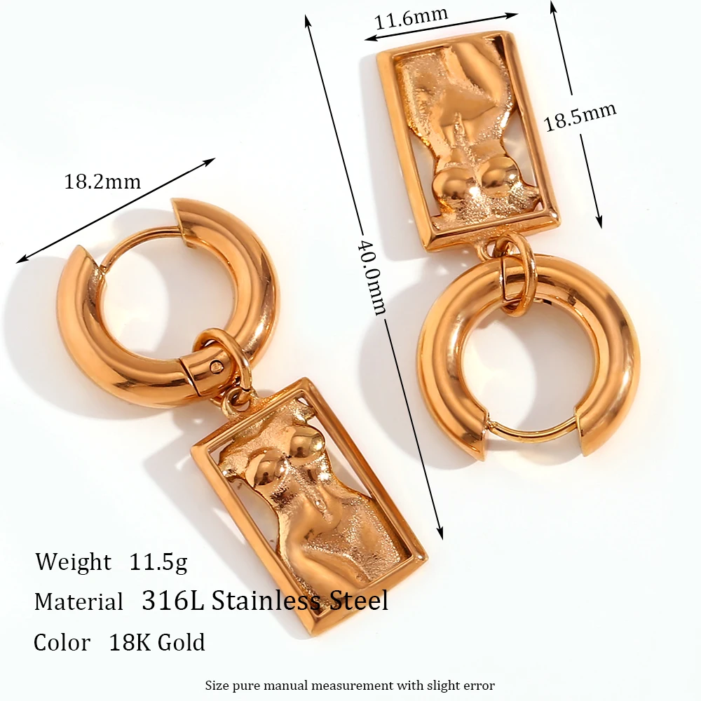 18 k Gold Plated Female Body Drop Earrings – Waterproof Stainless Steel Statement