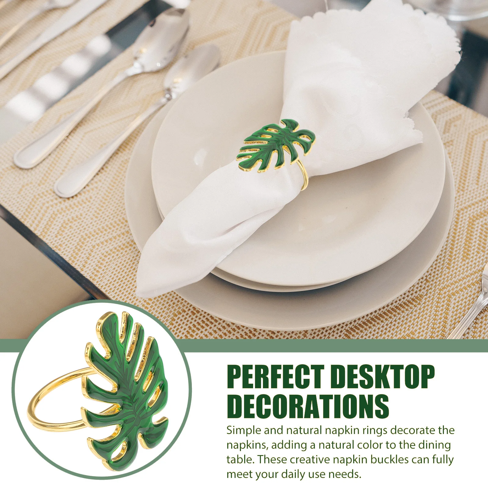 4 Pcs Green Turtle Leaf Napkin Buckle Metal Napkin Ring Wedding Party Table Decoration Banquet Rings Kitchen Dining Bar