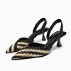 TRAF Women New Weave Stripe Heeled Sandals 2024 Summer Mid Heeled Slingbacks Patchwork Pointed Stilettos Shoes For Woman Party 1