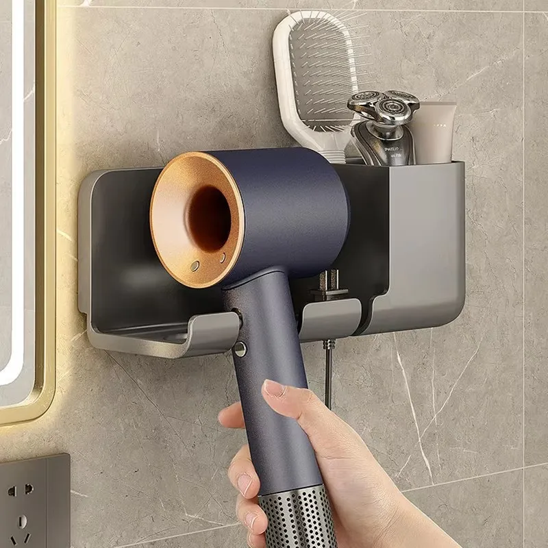 1 Pcs Wall Mounted Hair Dryer Storage Holder Does Not Require Punching Multifunctional Bathroom Hair Dryer Holder Accessories 1