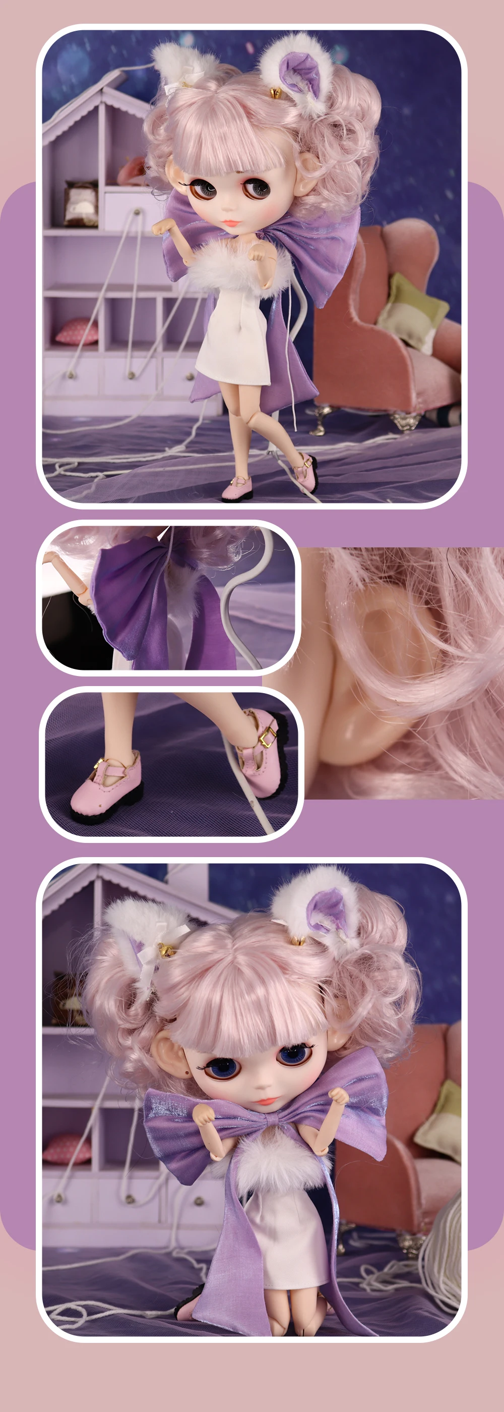 Kritzeleien in Hülle und Fülle ooak eisig dbs blyth Puppe geschnitzte Lippen mattes Gesicht bjd azone anime girl – Detail 7