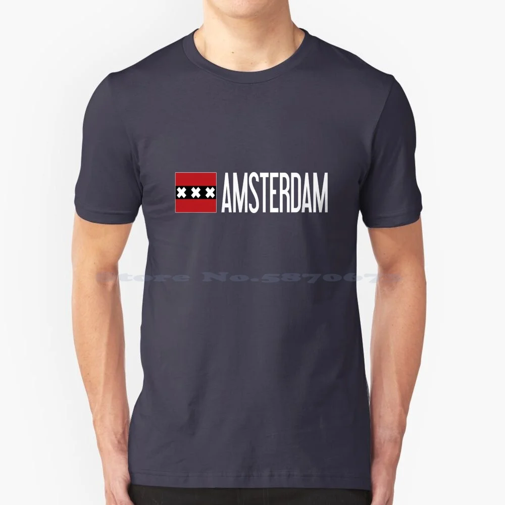 Paesi Bassi: Amsterdam Flag & Amsterdam T Shirt 100% Cotone Tee Amsterdam Capital Centrum City Damsko Dutch European Holland