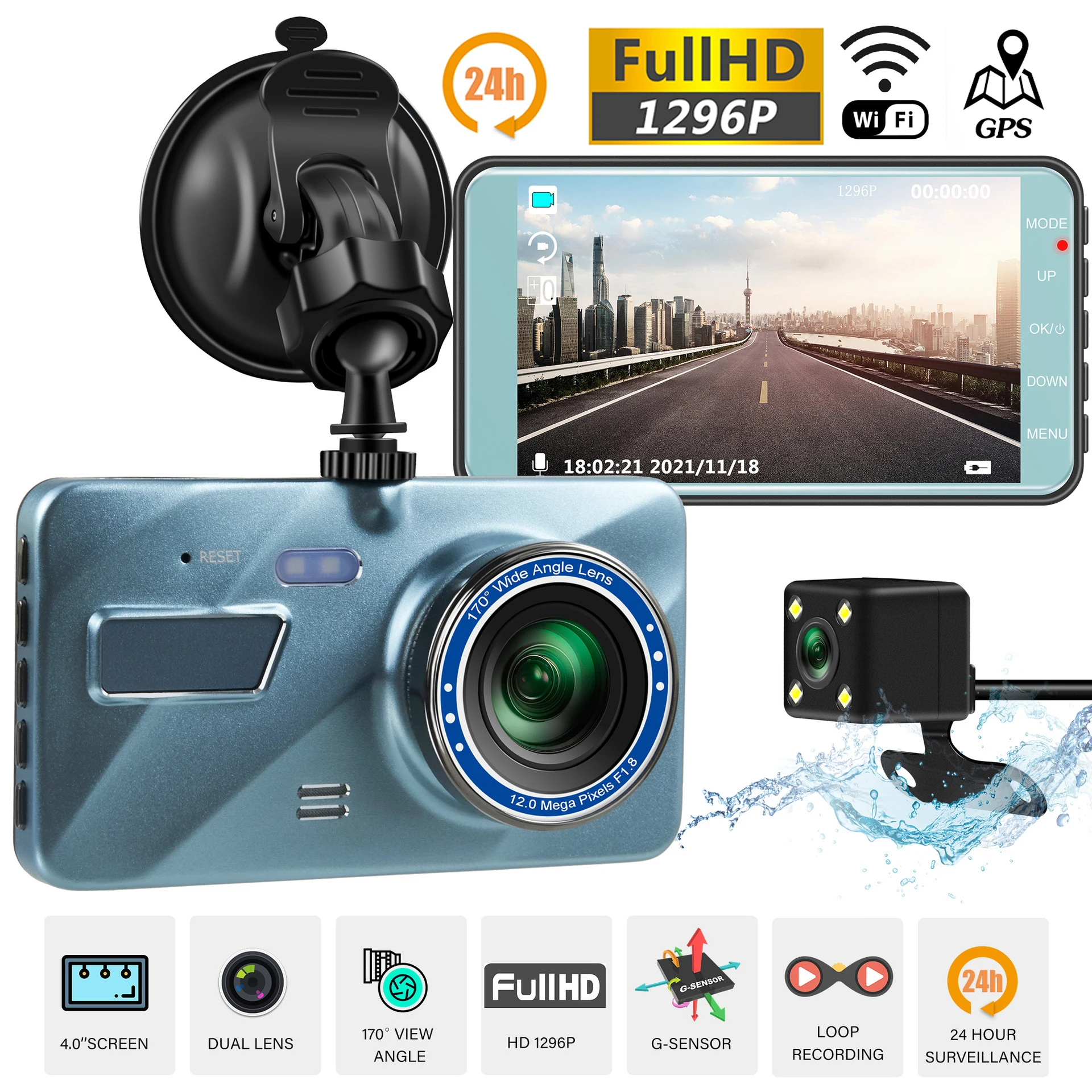 

Автомобильный видеорегистратор Wi-Fi Full HD 1080P, видеорегистратор с камерой заднего вида, Автомобильный видеорегистратор с ночным видением, Автомобильный видеорегистратор, автомобильные аксессуары, GPS