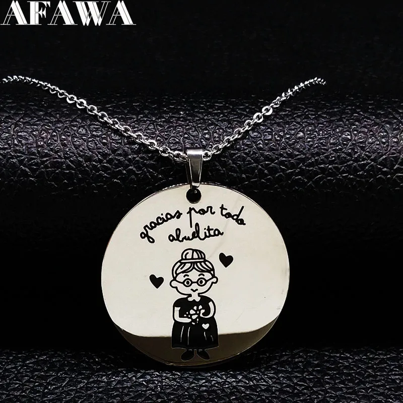 Spanische Großmutter-Halskette aus Edelstahl für Frauen, Oma Mama Abuela Anhänger-Halsketten, Schmuckgeschenk, Collares Mujer N1227S01