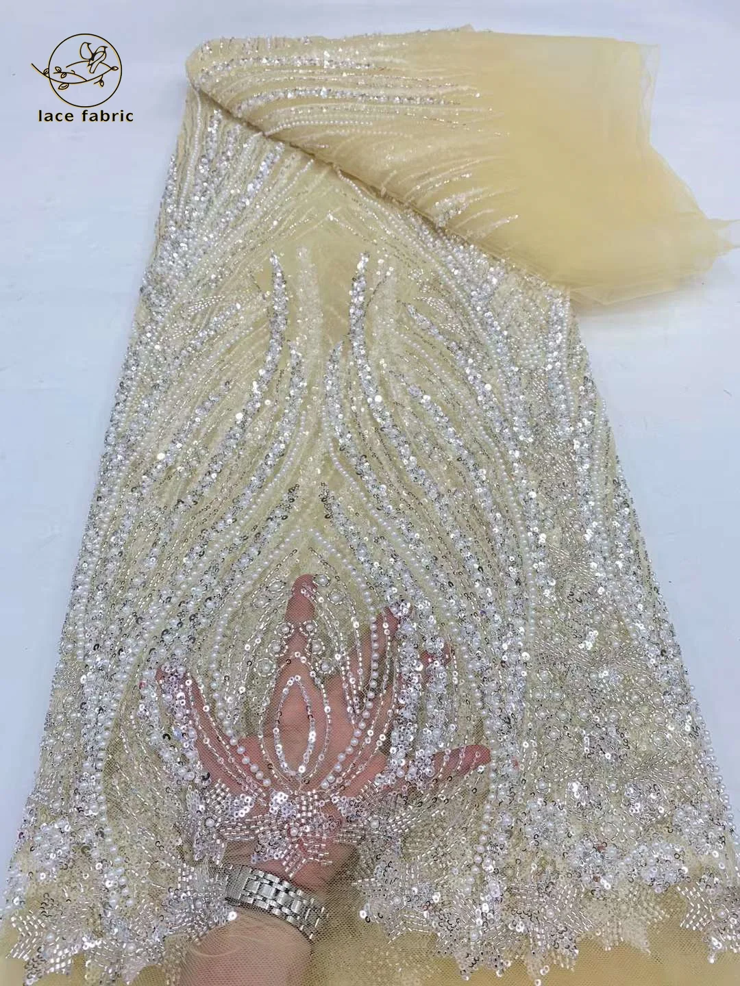 

Luxury Evening Dresses 2024 High Quality Embroidery French Lace Fabric African Sequins Beaded Tulle Lace Fabric For Dress Sewing