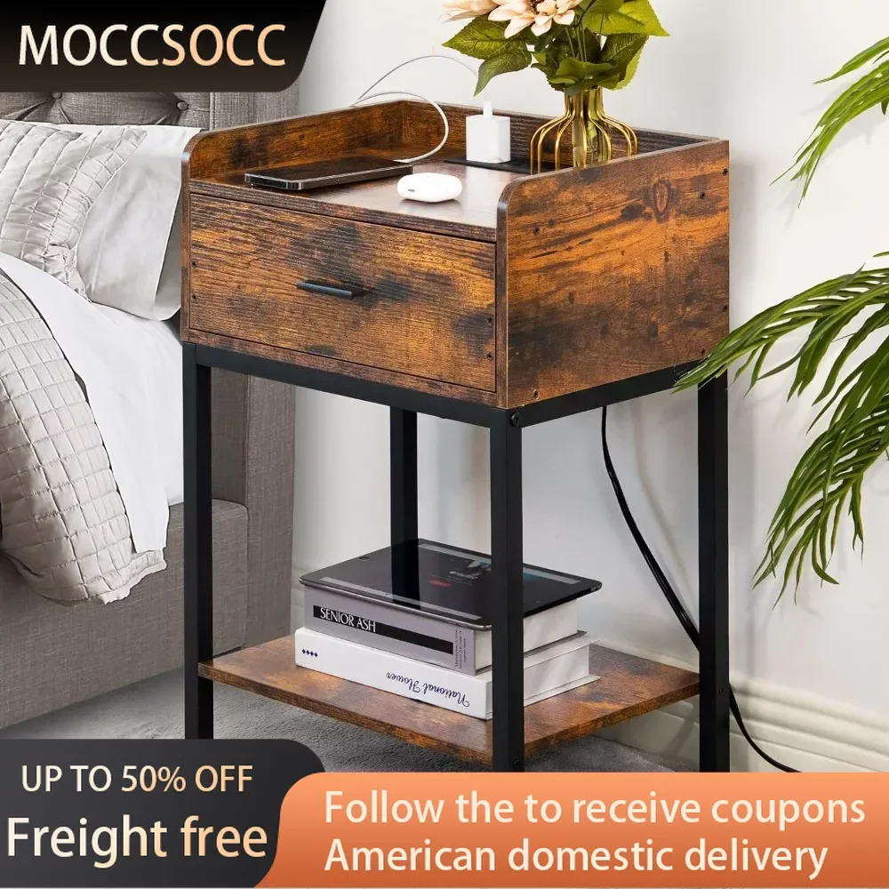 

Nightstands Set of 2 With Charging Station and USB Ports Luxury Brand Bag Modern Bedside Night Stand for Bedroom Furniture Table