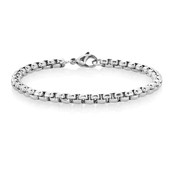 Runda Mens Stainless Steel Bracelet Link Chain 4mm Adjustable Size 22cm Fashion Fine Jewelry for Men