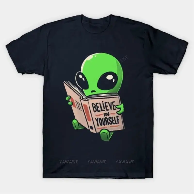 

Adult tee tops teenager cotton tee shirt Believe In Yourself Funny Book Alien T Shirt brand casual short sleeve for tshirt