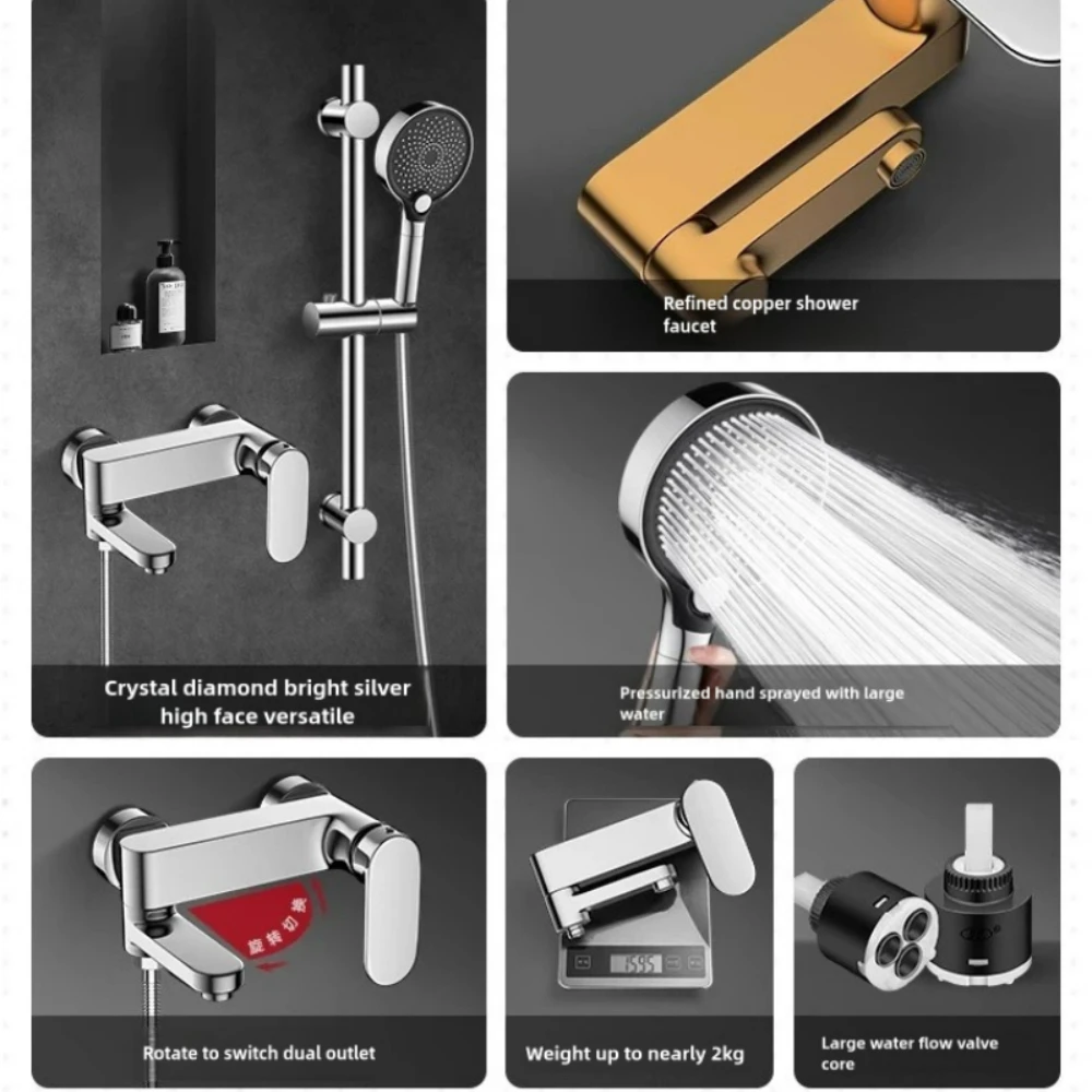G1/2 Gray Bathroom Swivel Tub Spout  Hand Shower Wall Mounted  Bath Faucets Bathtub Tap Brass Bathtub Hot and Cold Mixer Shower 3