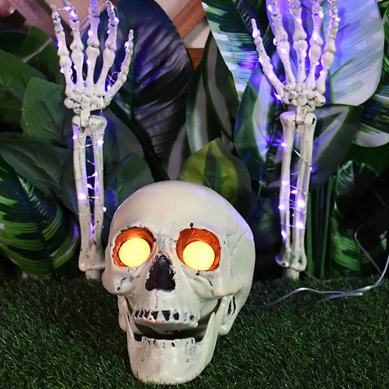 Halloween Solar Skull Hand Skeleton Arms Pathway Lights Solar Stakes Sound Effect Garden Stake Lights Halloween Lighted Skeleton