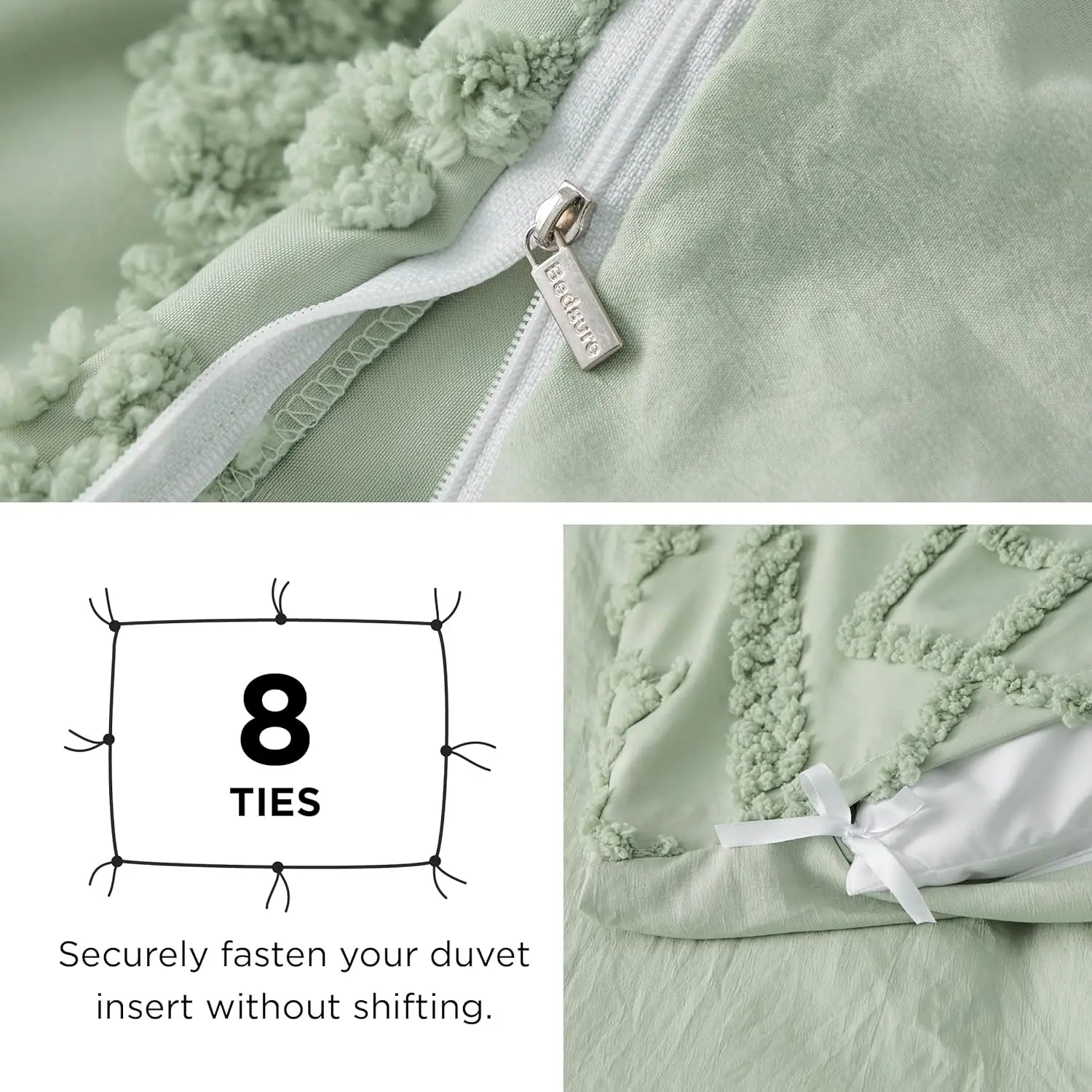 Tufted Queen Duvet Cover Set Soft Embroidery