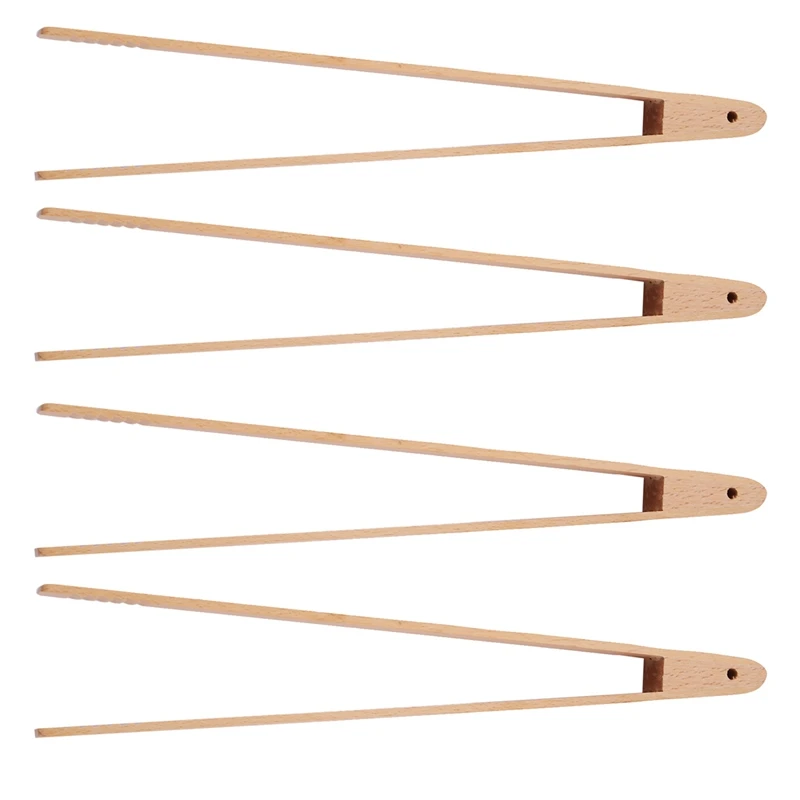 

4 Packs 12 Inch Wood Toaster Tongs Kitchen Tongs For Serving Food, Flipping Meat, Grabbing Toast And More