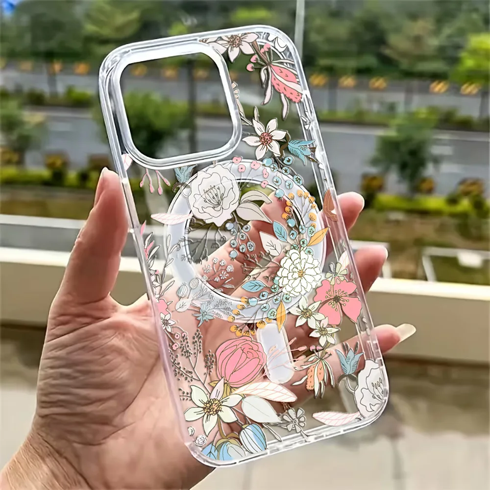 Wild Flowers Clear Phone Case with MagSafe Compatibility