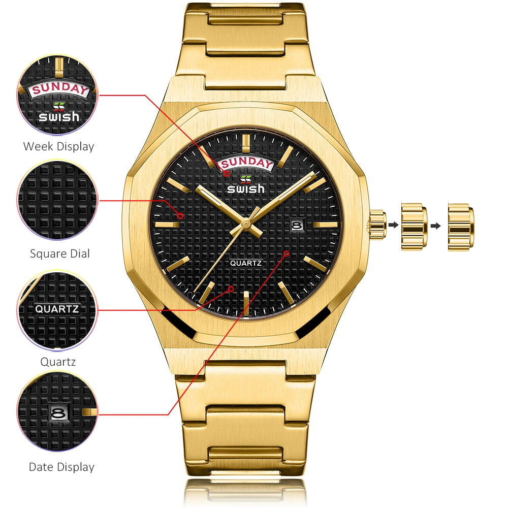 Top Brand Luxury Watch for Men Waterproof Square Wristwatch Relogio Masculino Weekday Date Blue Face Full Steel Japan Quartz
