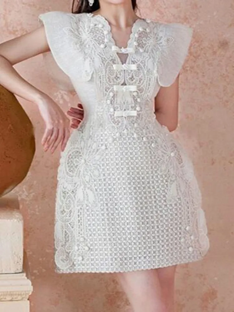 

ZAWFL Colorblock Lace Panel Dress For Female V-neck Short Sleeve Women's Elegant Mini Dresses Fashion Clothing 2023 Style