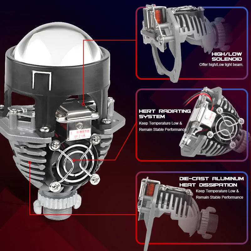 2 Projecteurs Bi-LED Effet Laser 12V 40W 2.5 Pouces 7000lm Conversion De Phares Feux De Route Feux De Croisement Faisceau Phares H4/H7/HB3