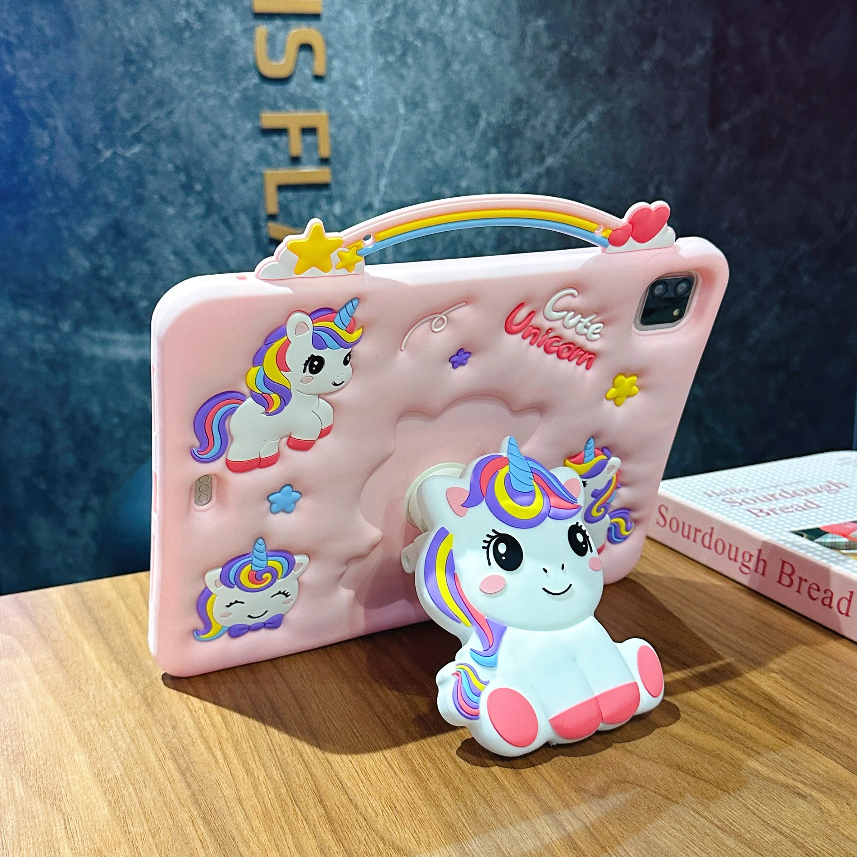 3D Cartoon Unicorn Soft Silicone Tablet Case with Bracket