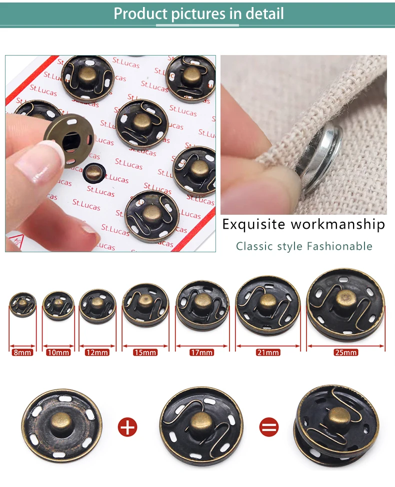 Description Picture 3 of itemSt Lucas Brass Metal Snap Button DIY Doll Clothes Metal Invisible Snap Buckle Doll Clothing Garment Sewing Home Accessories Gift