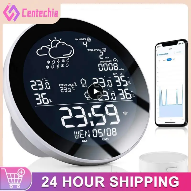 

Tuya Wifi Smart Weather Station with Clock Temperature and Humidity Meter Large Weather Clock Temp Humidity Gauge with 3 Sensor