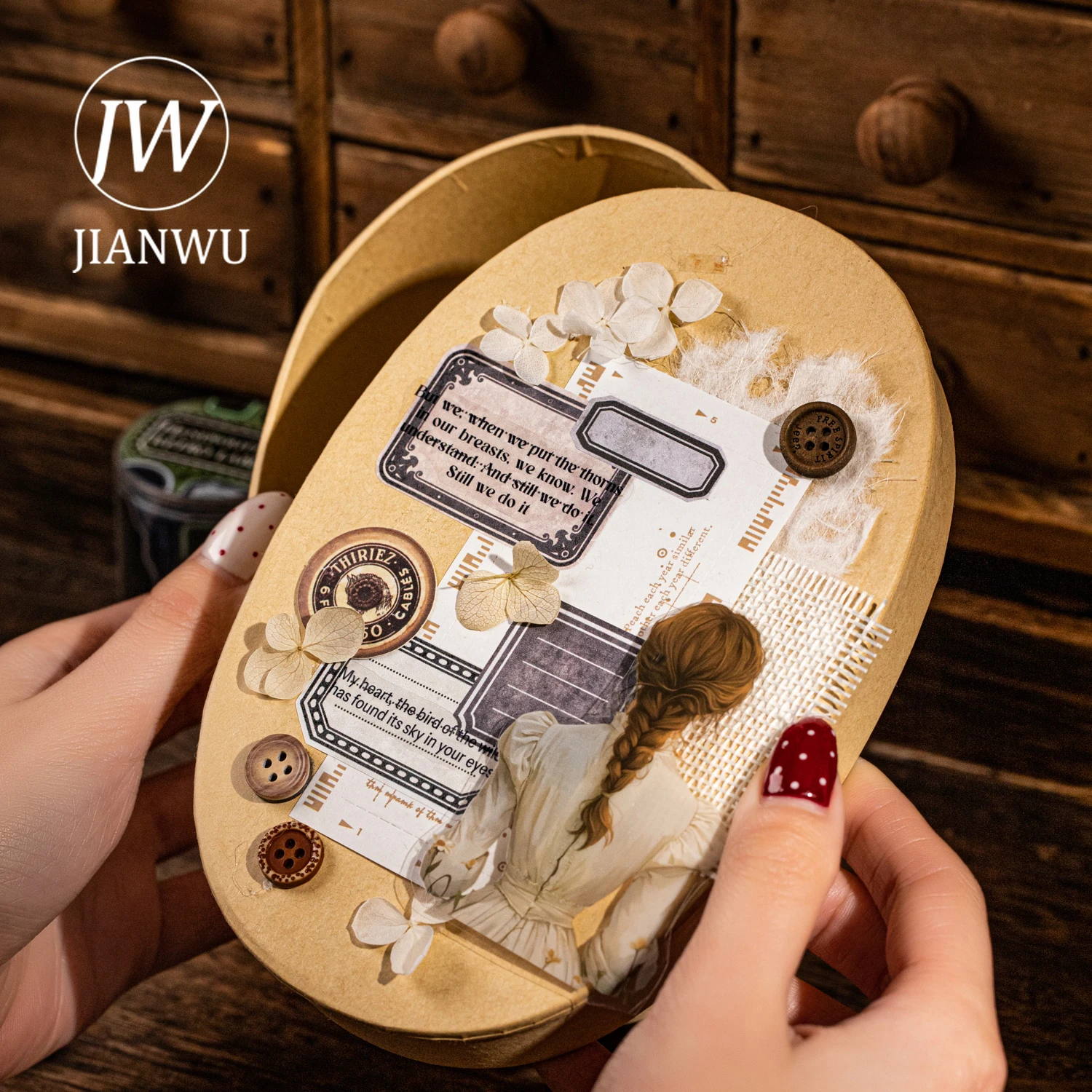 JIANWU 라벨 인 더 핸드라이팅 문서 시리즈 빈티지 라벨 풍경 소재 콜라주 테이프 크리에이티브 DIY 저널 문구류