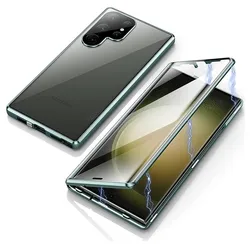 Ultimate 360° Protection Magnetic Metal Phone Case with Full Glass Cover - Samsung S22 (Green)