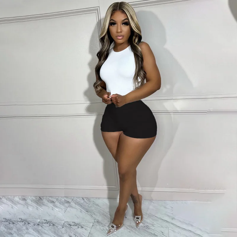 Women Solid Skinny Shorts 2023 Summer High Waist Stretchy Workout Activewear Bottoms Sexy Night Club Party Cargo Capris
