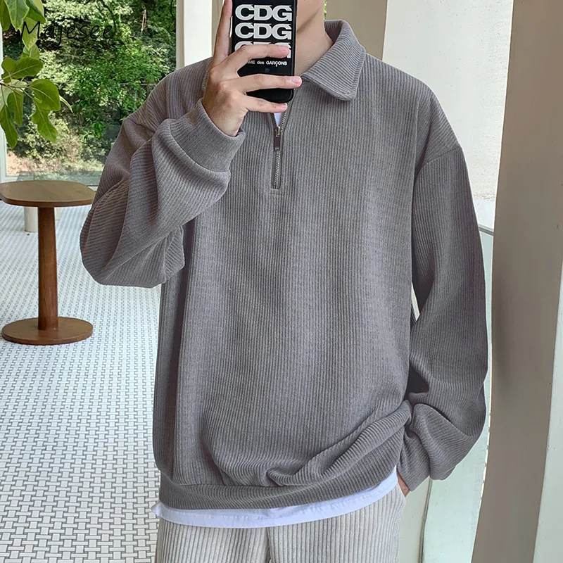 

Sweatshirts Men Autumn Loose Casual All-match Turn-down Collar Chic Simple Tender Temperament College Korean Style Sporty Cozy