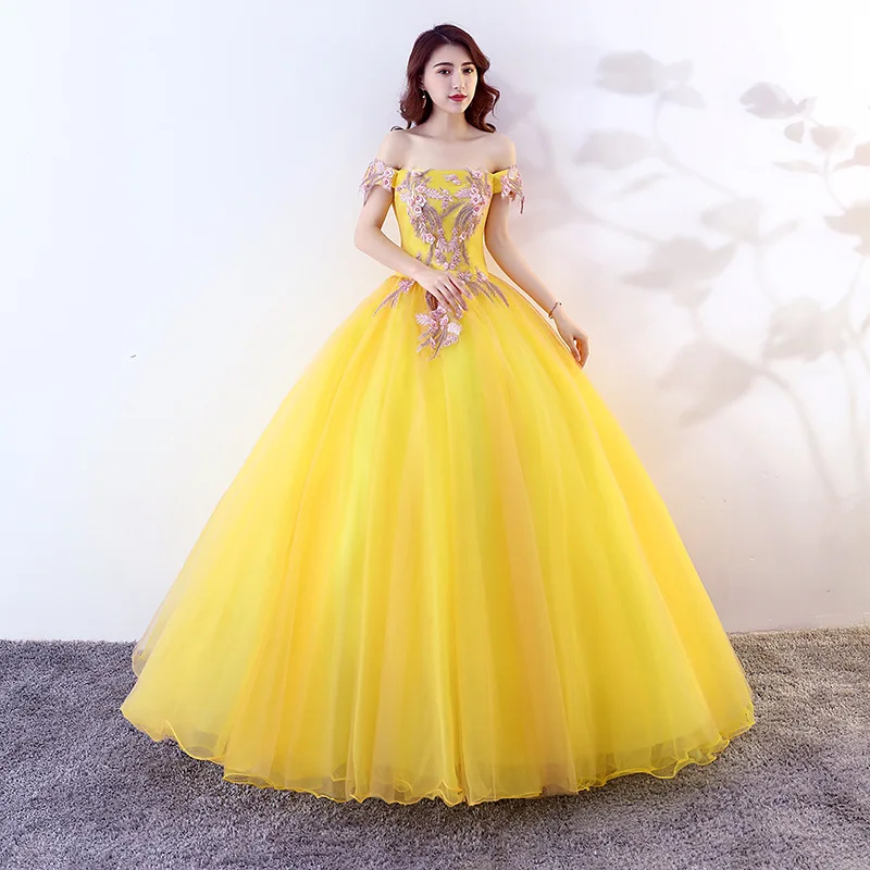 

Блестящее бальное платье, женские платья для Quinceanera, фатиновые платья с аппликацией и открытыми плечами для выпускного вечера, дня рождения, платье для вечеринки