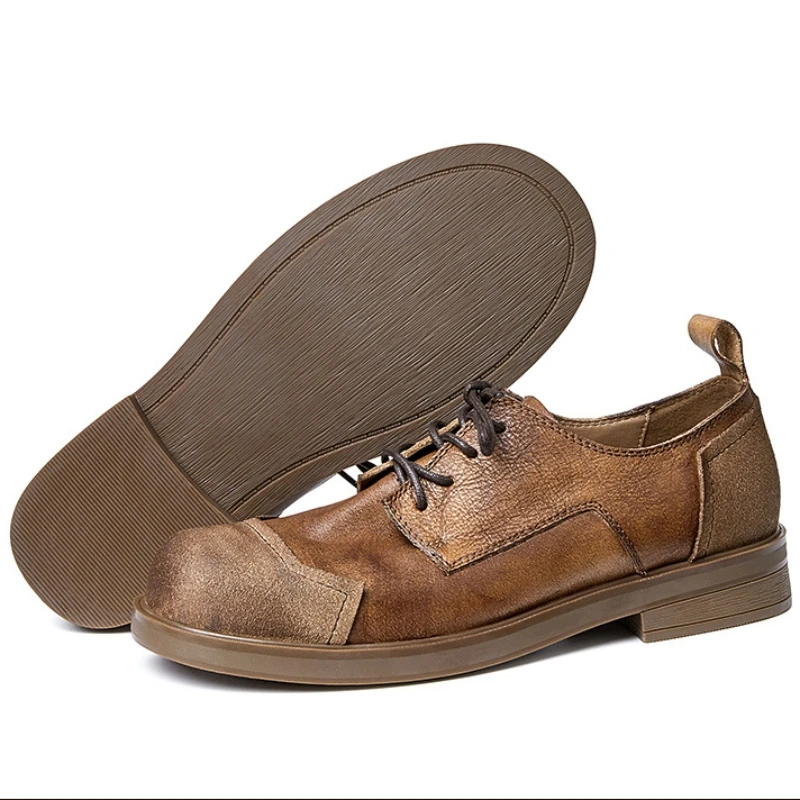 

Vintage Men's Casual Business Shoes Luxury Genuine Leather Handmade British Style Round To Quality Soft Leather Daily Shoes Man