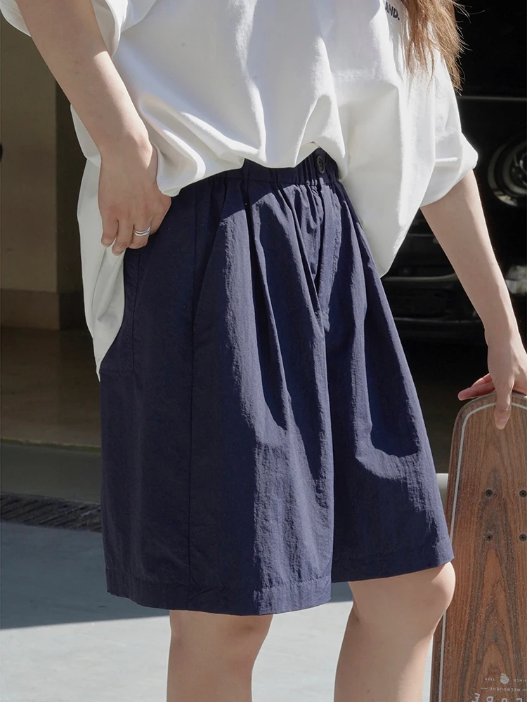 [LANMREM] Elastic High Waist Shorts For Women Solid Straight Loose Sunscreen Female Clothing Minimalism 204 Summer New 26D8942