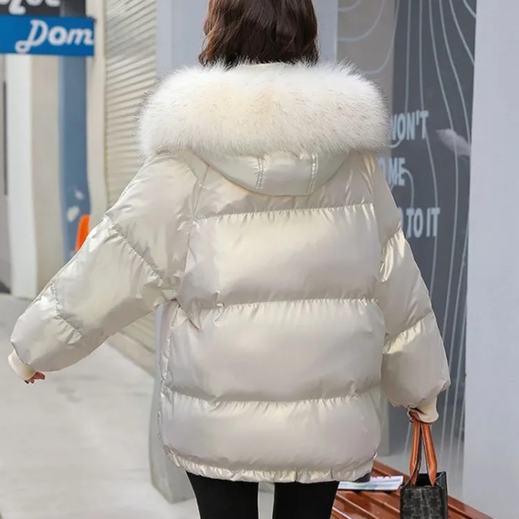 2023 New Women Down Cotton Coat Winter Jacket Female Short-Length Bright Face Free Wash Parkas Thicken Outwear Hooded Overcoat
