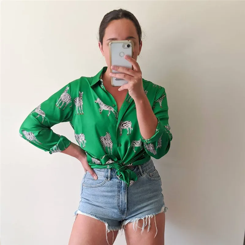 Женская Повседневная Блузка с длинным рукавом, рубашки с принтом зебры ...