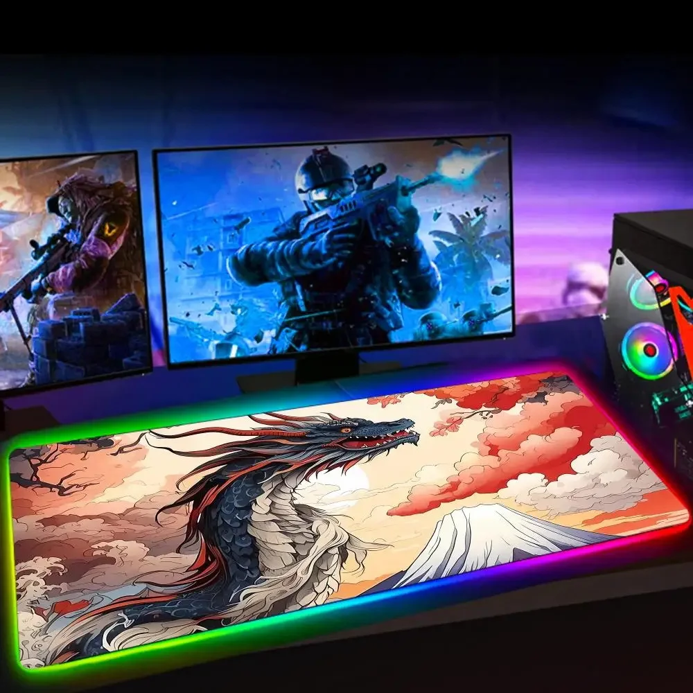 

RGB Game Mouse Pad New Dragon Desk Mat HD Print Gaming Accessories Large LED Light MousePads PC Computer Carpet With Backlit XXL