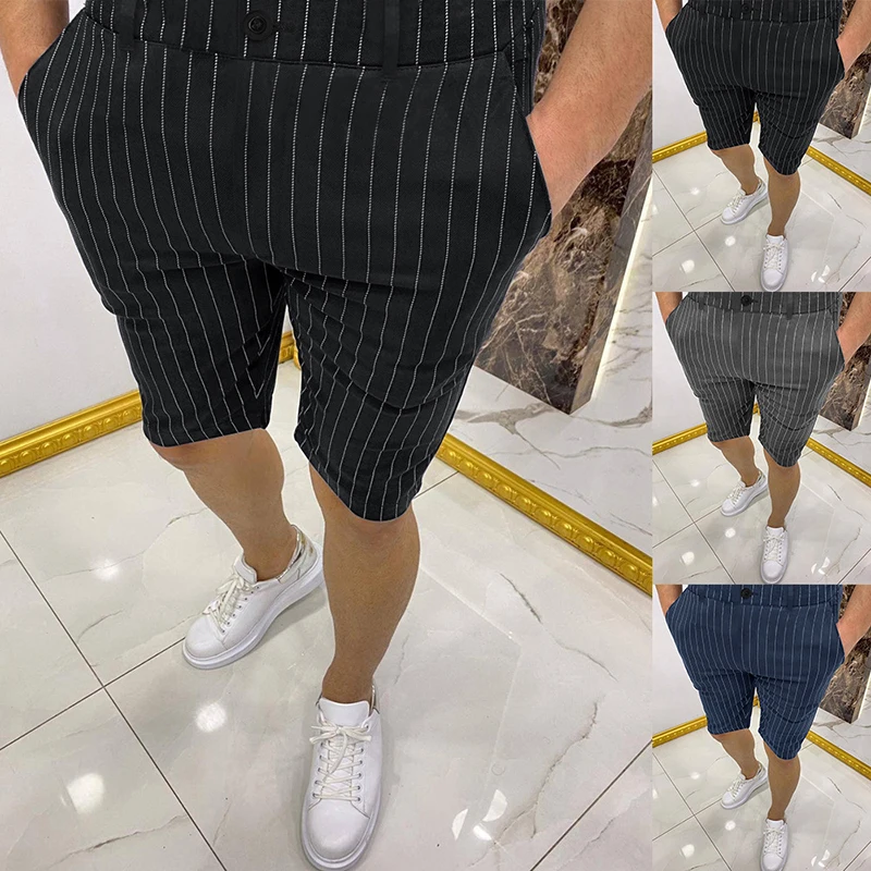 

Summer Men's Shorts Pants Fashion Line Stripe Simple Business Style Casual Pants Slim Fit Pocket Male Pants Clothing