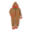 Kids Christmas Gingerbread Man Costume Deluxe Long Sleeve Bowtie Jumpsuit Holiday Cosplay Outfit with Hat and Shoes 1