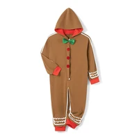 Kids Christmas Gingerbread Man Costume Deluxe Long Sleeve Bowtie Jumpsuit Holiday Cosplay Outfit with Hat and Shoes 1