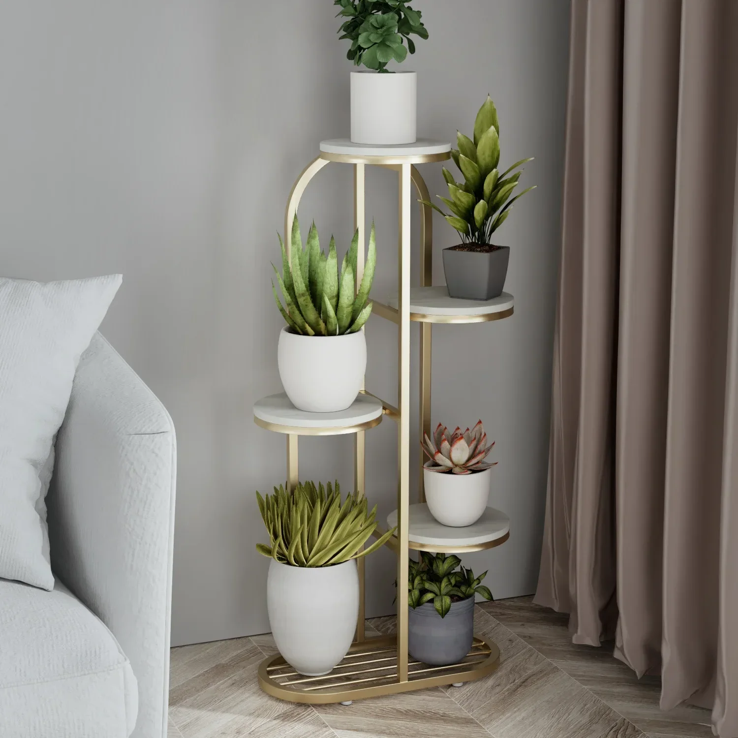 

5 Tier 6 Potted Iron Plant Stand Multiple Flower Pot Holder Shelf Plant Rack Storage Organizer Display for Indoor Garden Balcony