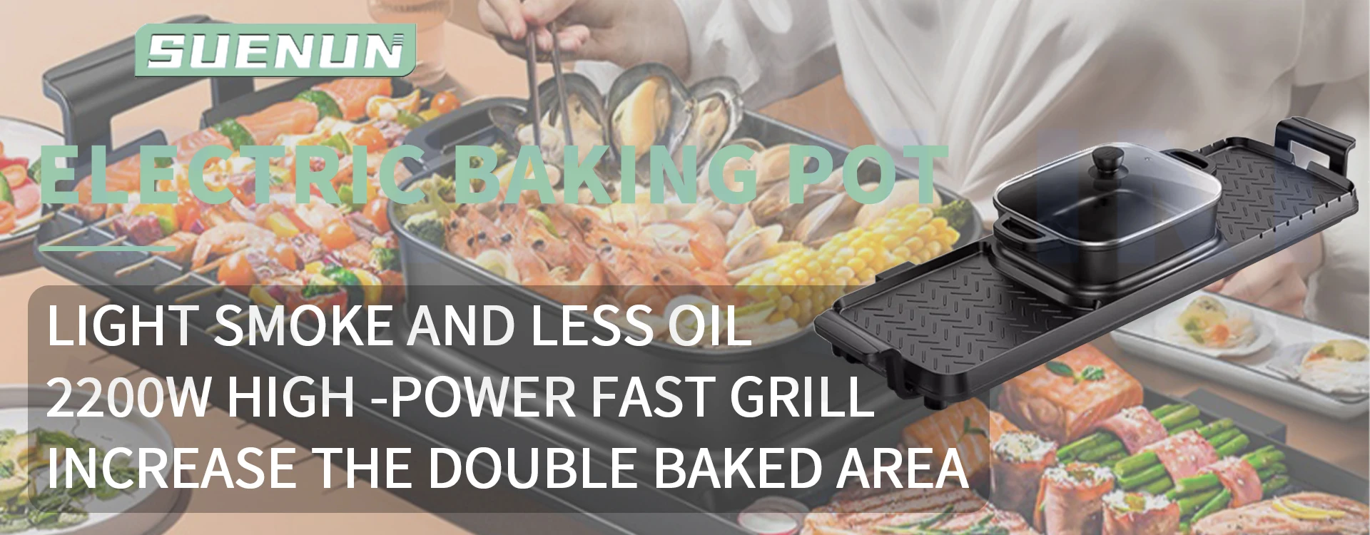 Description Picture 3 of itemHousehold Smokeless Barbecue Hot Pot Machine Cooking Baking Plate Integrated Pot Eletrico Griddle Electric Boiling Pot Barbecue