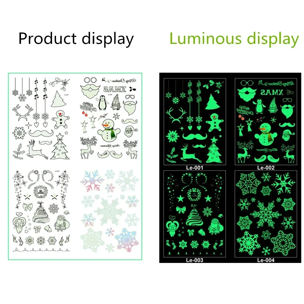 1pcs Christmas Luminous Tattoo sticker Waterproof Arm Body Art Fake Tattoo Sticker for kids men women New Year Santa Home Decor