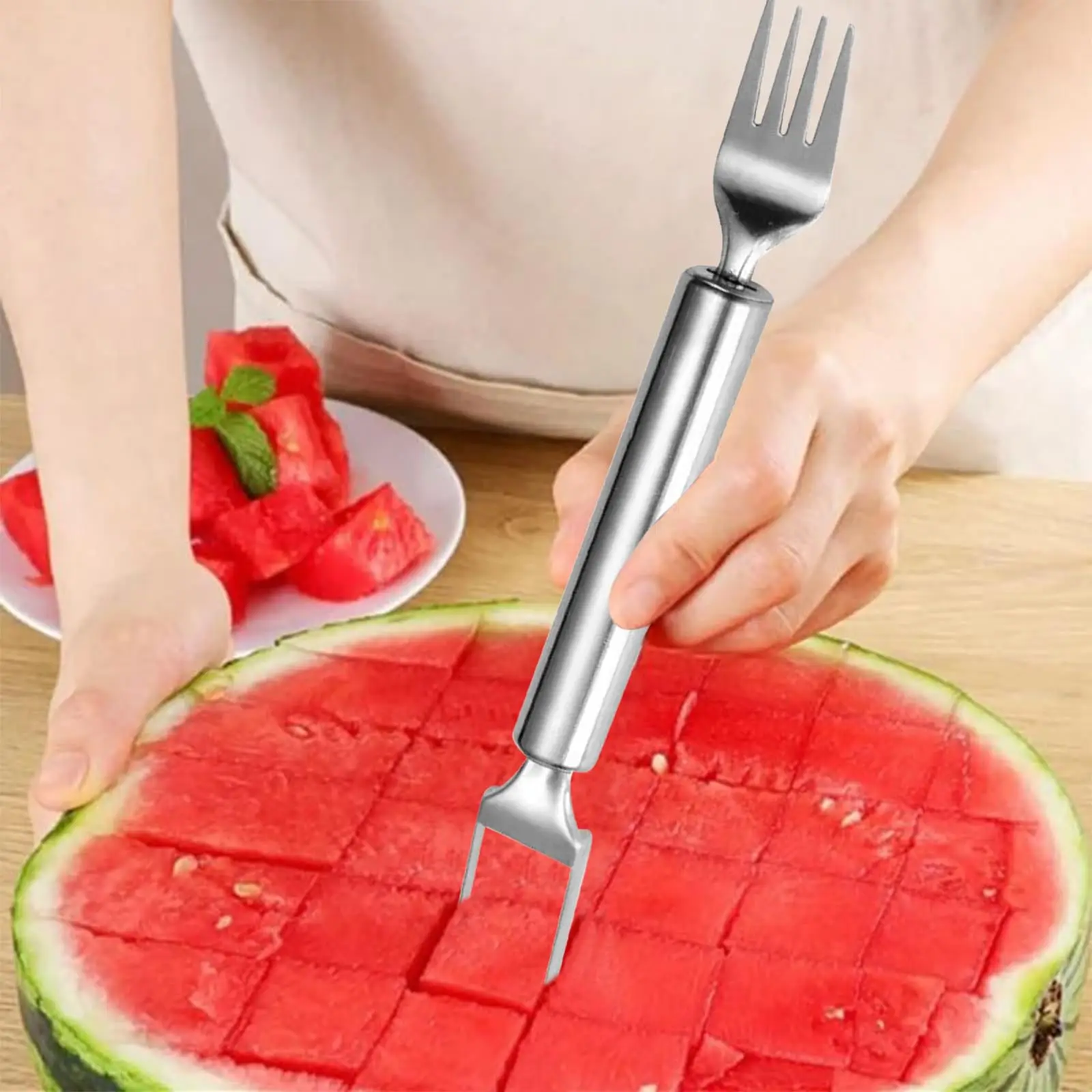 2-in-1 Stainless Steel Fruit Cutter,Dual Head Watermelon Fork Cutter Slicer Tool For Home Kitchen Gadget Melon Cube Cutter 4 2-in-1 Stainless Steel Fruit Cutter,Dual Head Watermelon Fork Cutter Slicer Tool For Home Kitchen Gadget Melon Cube Cutter 4