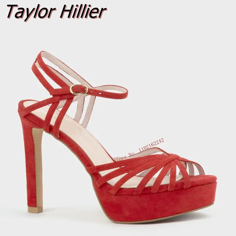 

Summer Hollow Frosted High Heels Sexy Round Toe Stiletto Sandals Fashion All-Match Buckle With Water Platform Wedding Shoes 46
