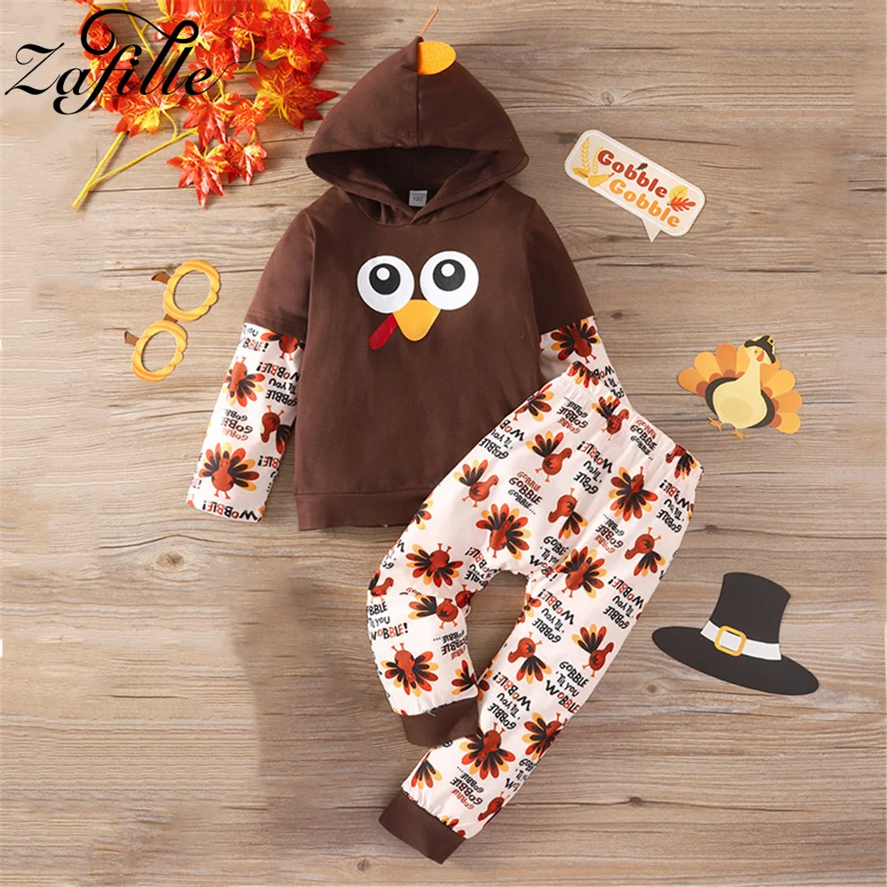 

ZAFILLE Girls Thanksgiving Costume Set Autumn WInter Toddler Baby Clothes Turkey Print Kids Girls Clothing Festival Girls Suits