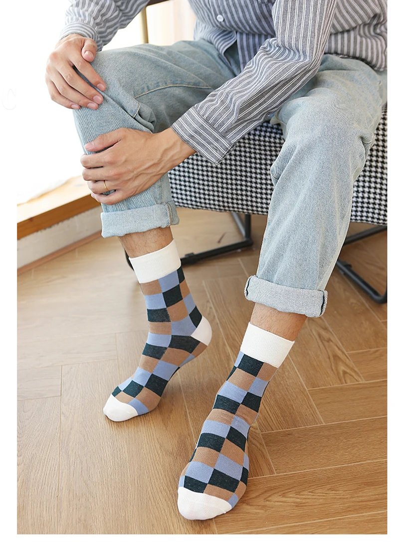 1 Paar lässige Business-Herrensocken, buntes Gitter, gekämmte Baumwolle, Gentleman-Socken, Herren, britischer Stil, Herbst und Winter, warme Socken – Detail 9
