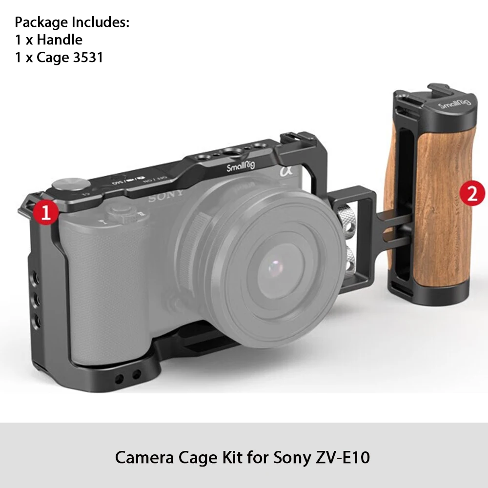 LEFTFOTO ZV-E10 II Gabbia metallica di aggiornamento per Sony Alpha ZV-E10 II Telaio di protezione della fotocamera Rig, manico in legno integrato