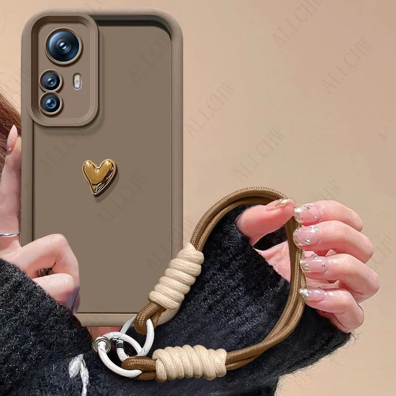 Golden Love Heart Hand Strap Full Package Phone Case Cover