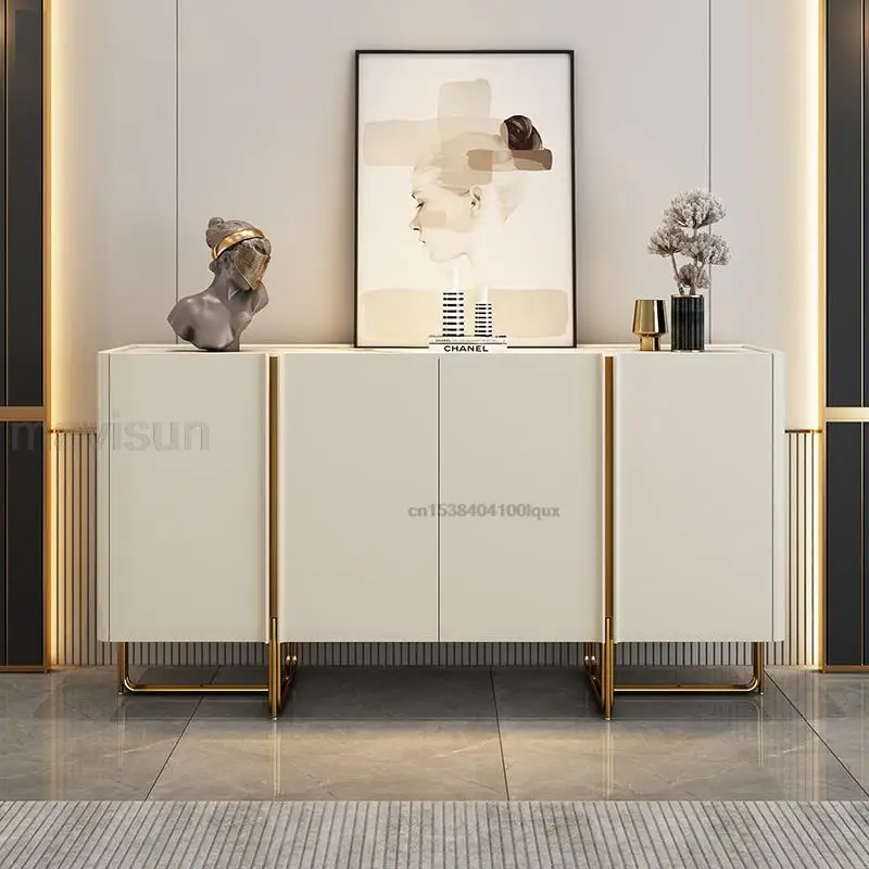 White High-end Marble Kitchen Sideboard Dining Room Storage Dresser Stainless Steel Leg 1.6m Household Kitchen Furniture